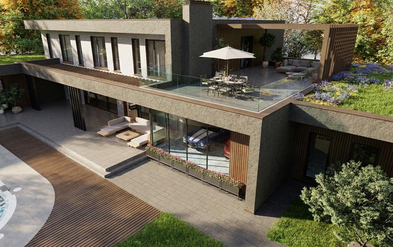 Taras pierwszego piętra — detale architektoniczne z mosiądzu