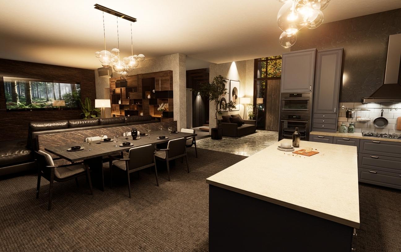 Villa Pavia — strefa dzienna, salon z jadalnią